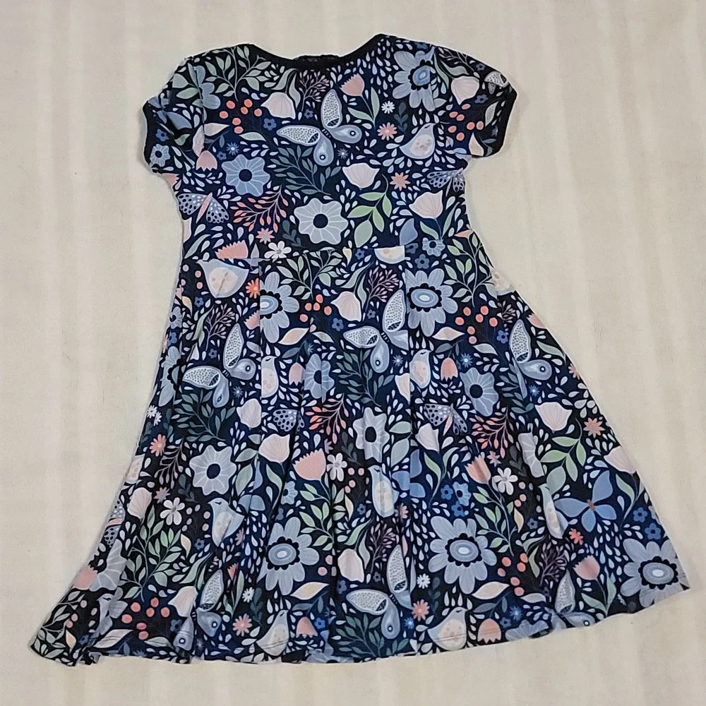 Millie Loves Lily Girls Navy Blue Floral/Bird/Butterfly Pattern Dress Size 6